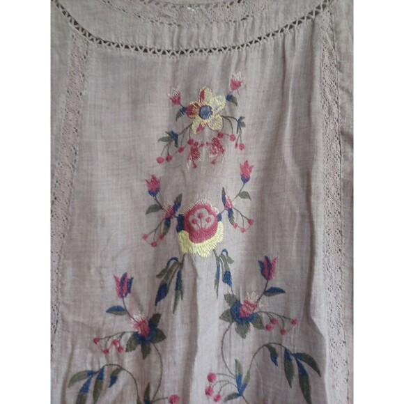Umgee floral embroidered boho blouse S mocha brown lace trim peasant hippie - Picture 5 of 10